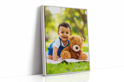 Custom baby portrait oil painting style framed canvas print nursery wall art gift