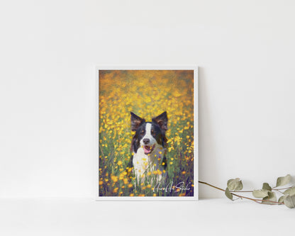 Custom pet portrait transformed into oil painting style framed poster print pet lover gift