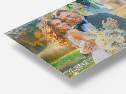 Custom wedding photo transformed into oil painting style HD glossy metal print anniversary gift