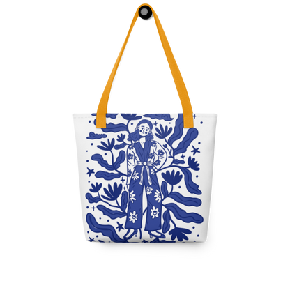 Floral art tote bag lifestyle shot everyday use unique art gift