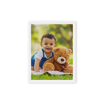 Custom baby portrait oil painting style framed canvas print nursery wall art gift - room mockup