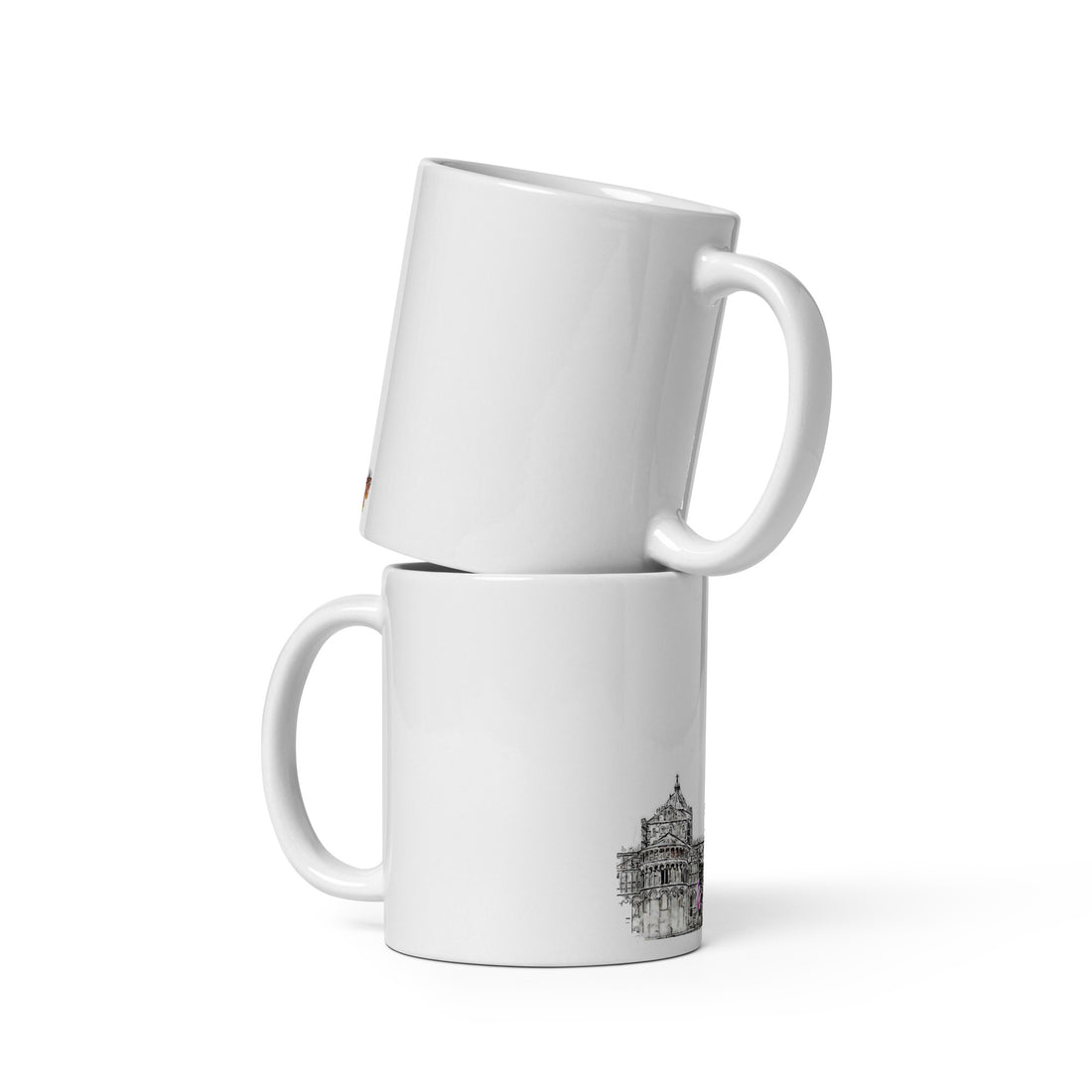 European City Mug Pisa – stacked white ceramic mugs top view