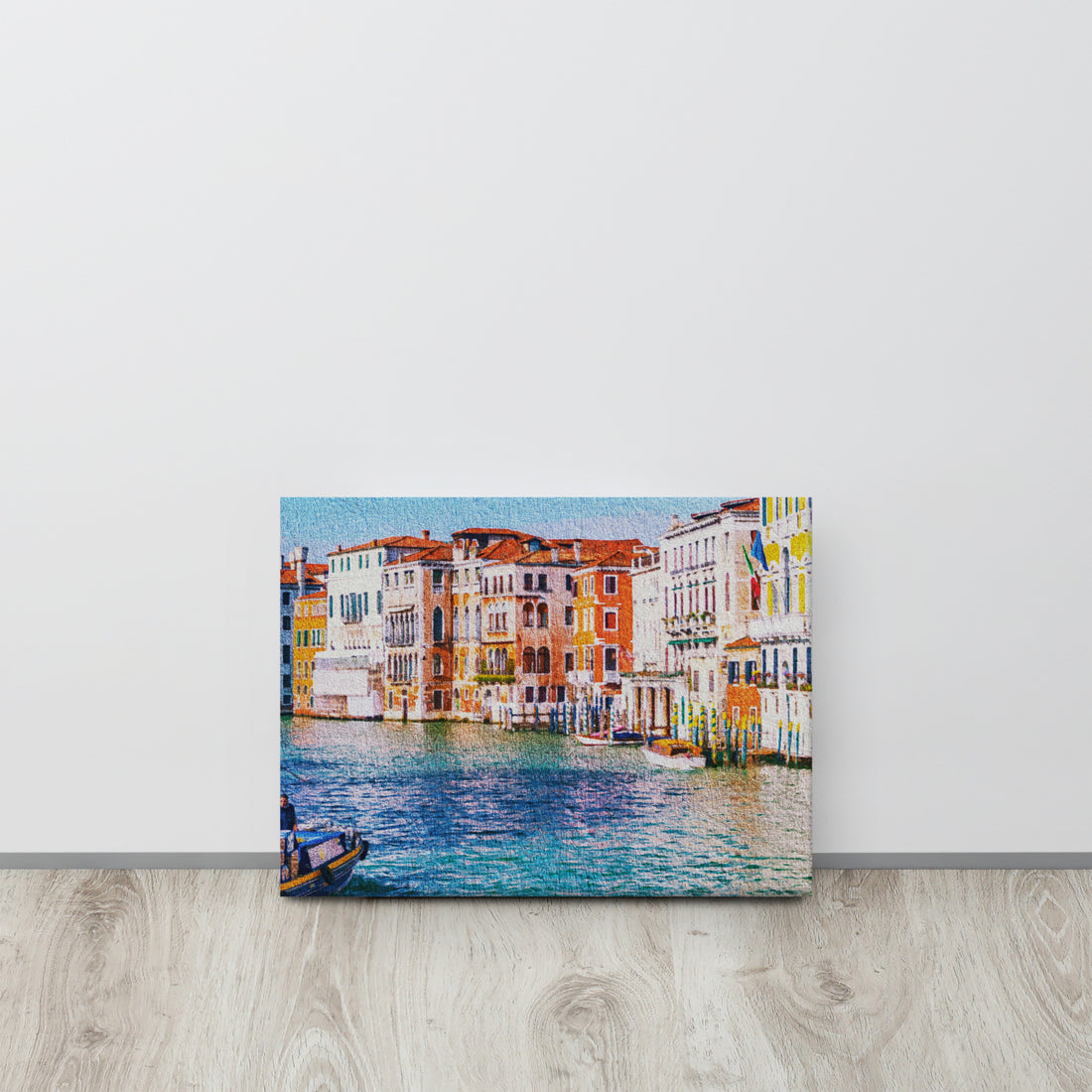 Custom landscape photo transformed into oil painting style canvas print wall art - room mockup