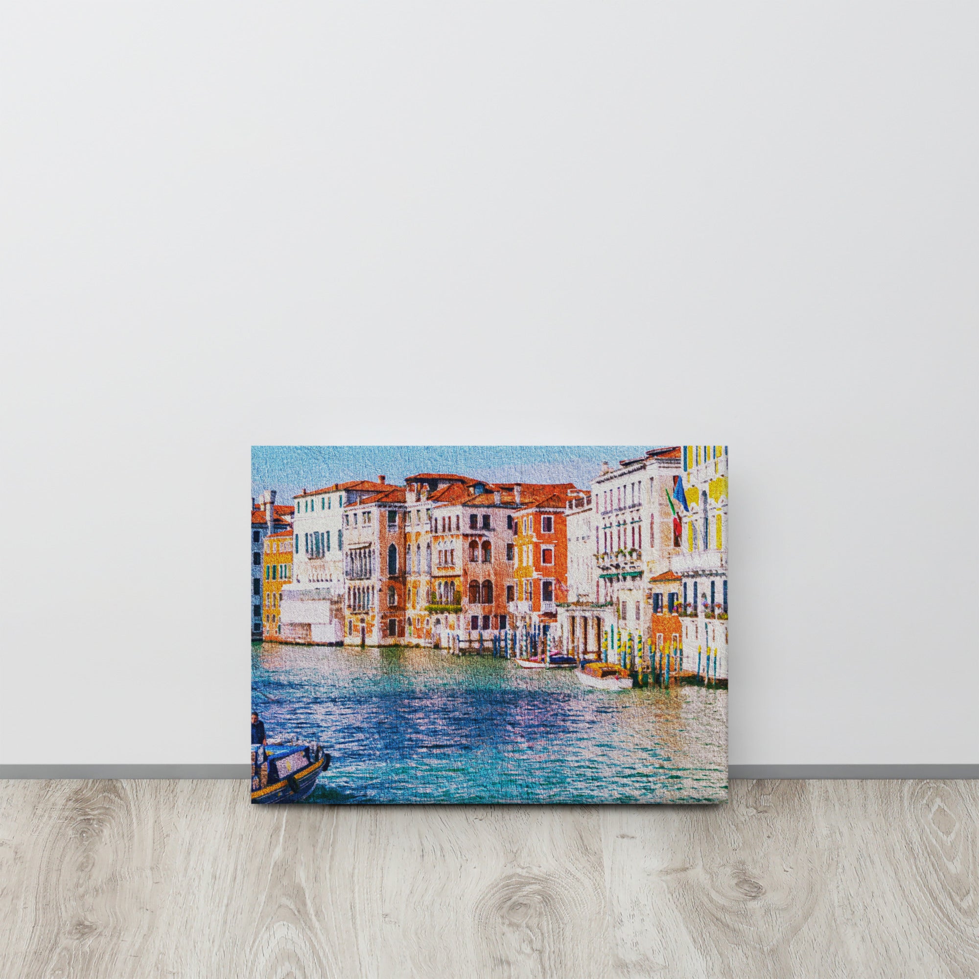 Custom landscape photo transformed into oil painting style canvas print wall art - room mockup