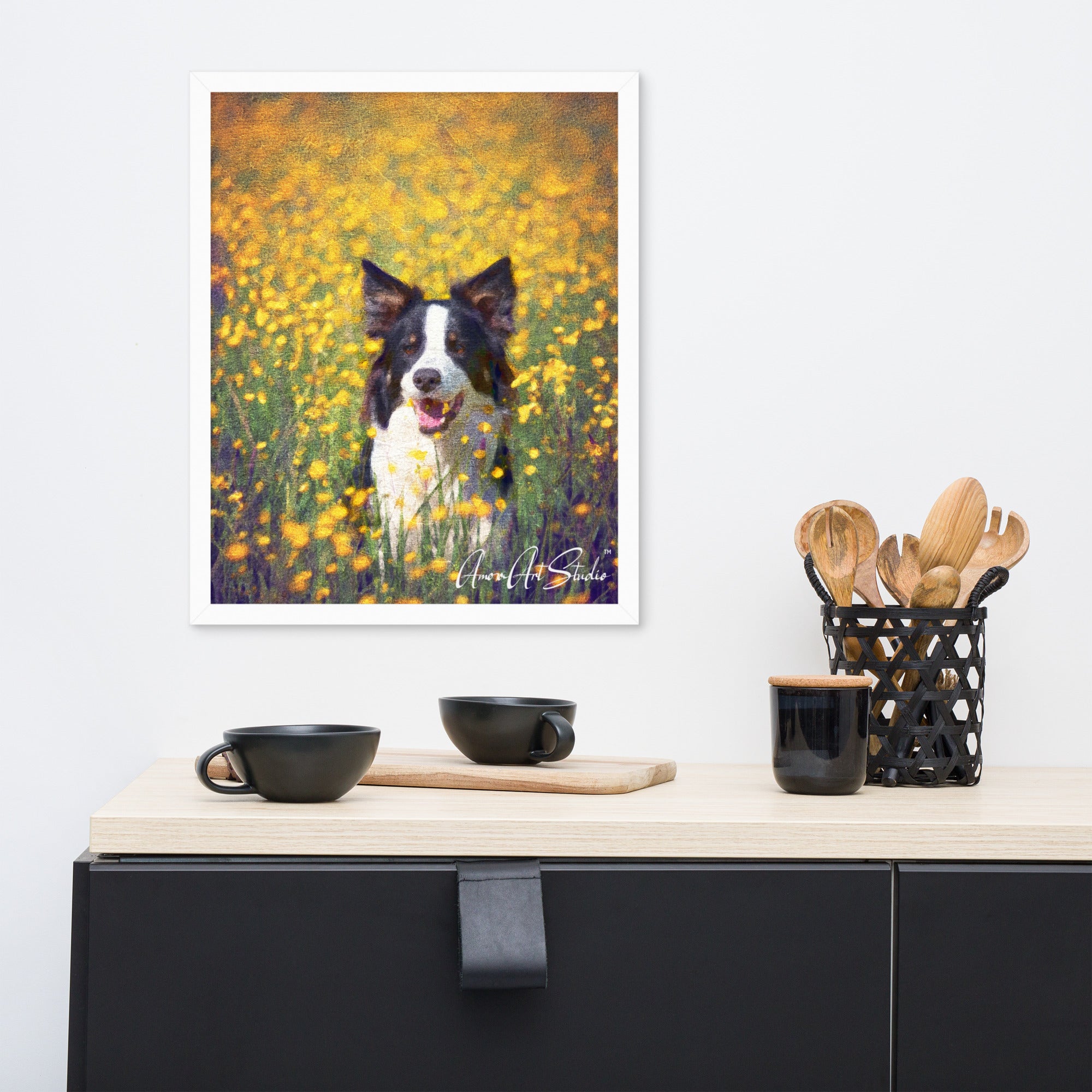 Custom pet portrait transformed into oil painting style framed poster print pet lover gift - wall display