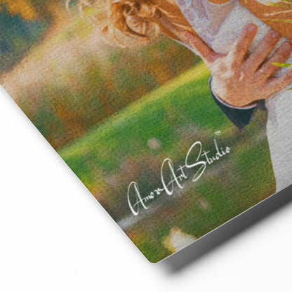 Custom wedding photo transformed into oil painting style HD glossy metal print anniversary gift - product detail
